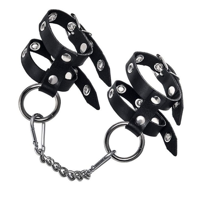 Черные однослойные наручники из двух ремешков - фото, цены
