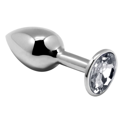 Серебристая анальная втулка с прозрачным кристаллом Mini Metal Butt Plug Size S - 7 см. - фото, цены