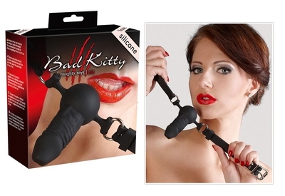 Чёрный силиконовый кляп-фаллос Bad Kitty - фото, цены