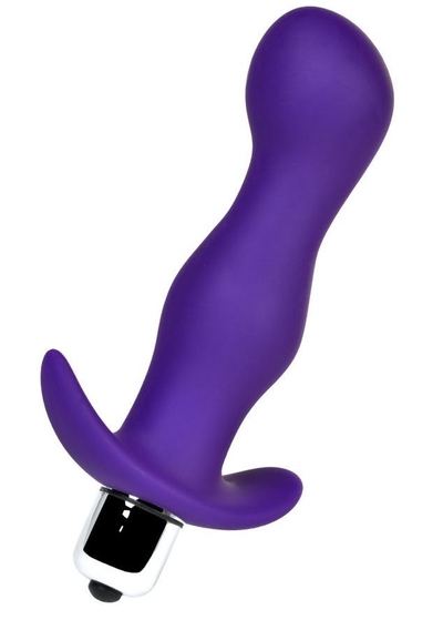 Фиолетовая изогнутая анальная вибропробка - 12,9 см. - фото, цены