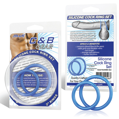 Набор из двух голубых силиконовых колец разного диаметра Silicone Cock Ring Set - фото, цены