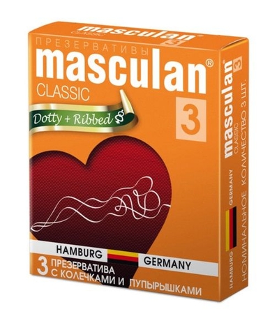Презервативы Masculan Classic 3 Dotty+Ribbed с колечками и пупырышками - 3 шт. - фото, цены