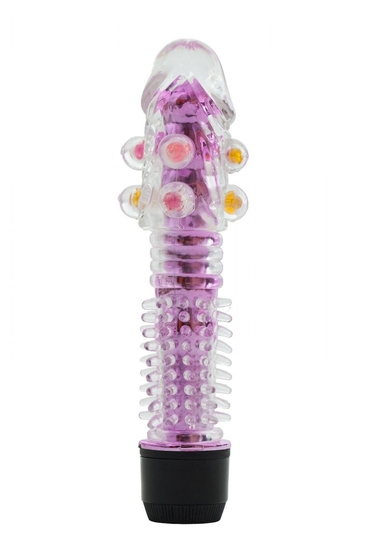 Прозрачно-розовый вибратор с дополнительными пупырышками - 16,5 см. - фото, цены