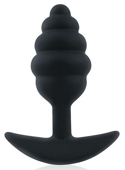 Черная ребристая анальная втулка с ограничителем - 9 см. - фото, цены
