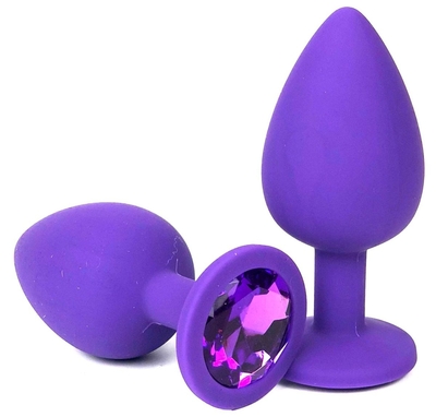Фиолетовая анальная пробка с фиолетовым стразом - 9,2 см. - фото, цены