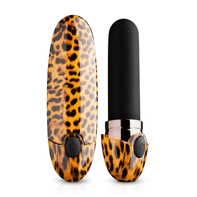 Леопардовый вибромассажер-помада Asha Lipstick Vibrator - 10 см. - фото, цены