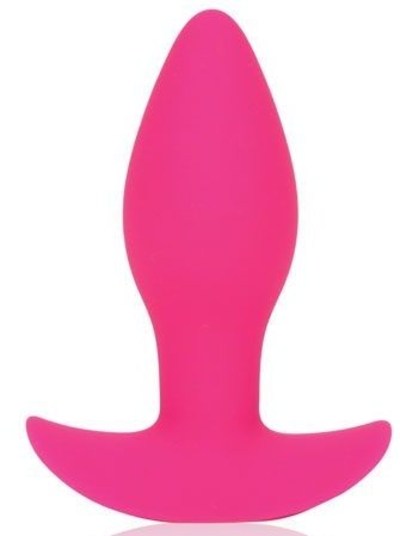 Розовая коническая анальная вибровтулка с ограничителем - 8,5 см. - фото, цены