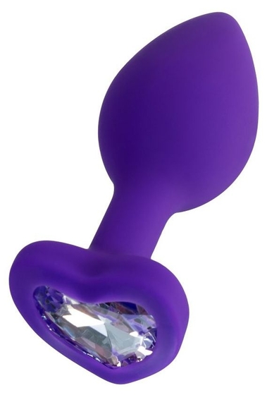 Фиолетовая анальная втулка Diamond Heart с прозрачным кристаллом - 7 см. - фото, цены