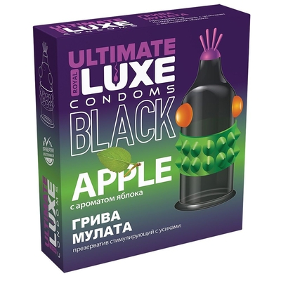 Черный стимулирующий презерватив Грива мулата с ароматом яблока - 1 шт. - фото, цены