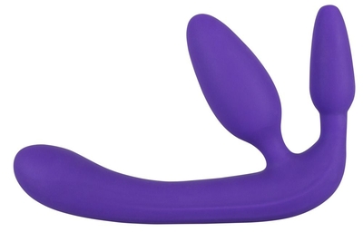 Фиолетовый безремневой страпон с двумя пробками Triple Teaser - фото, цены