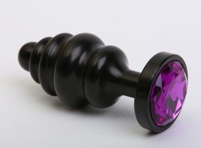 Черная фигурная анальная пробка с фиолетовым кристаллом - 8,2 см. - фото, цены