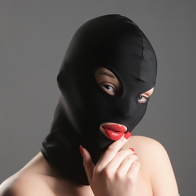 Черная эластичная маска бдсм с прорезями для глаз и рта - фото, цены
