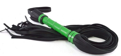 Черная многохвостая плеть с зеленой лаковой ручкой - 60 см. - фото, цены