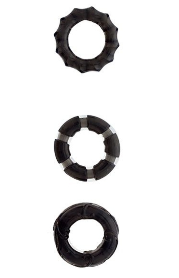 Набор из 3 чёрных эрекционных колец Menzstuff Stretchy Cock Rings - фото, цены