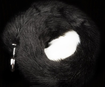 Серебристая анальная пробка с длинным черным хвостиком - фото, цены
