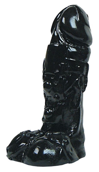Чёрный фаллоимитатор с точками у мошонки All Black - 18 см. - фото, цены