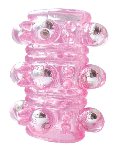 Розовая насадка на пенис Crystal sleeve с шариками и пупырышками - 5,5 см. - фото, цены