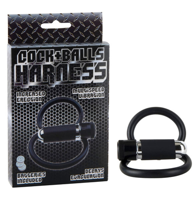 Черное двойное эрекционное кольцо Cock+balls Harness W. Multispeed Bullet - фото, цены
