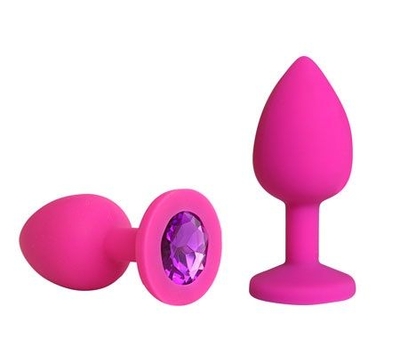 Розовая силиконовая пробка с фиолетовым кристаллом размера S - 6,8 см. - фото, цены