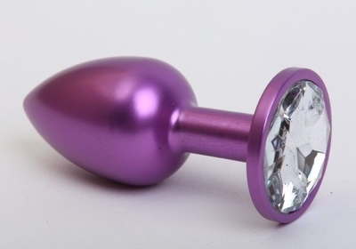 Фиолетовая анальная пробка с прозрачным стразом - 7,6 см. - фото, цены