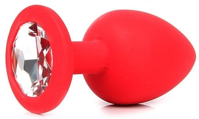 Красная анальная пробка с прозрачным кристаллом - 9,5 см. - фото, цены