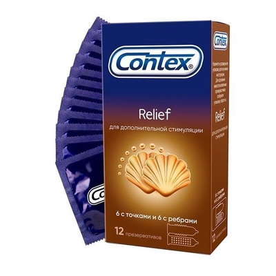 Презервативы с точками и рёбрами Contex Relief - 12 шт. - фото, цены