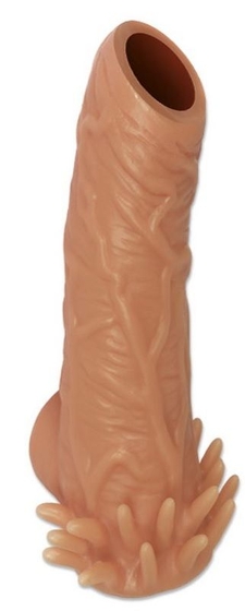Телесная насадка с усиками и открытой головкой Nude Sleeve M - 12 см. - фото, цены