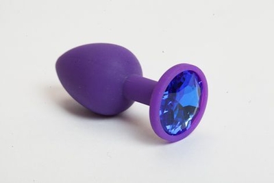 Фиолетовая анальная пробка с синим кристаллом - 8 см. - фото, цены