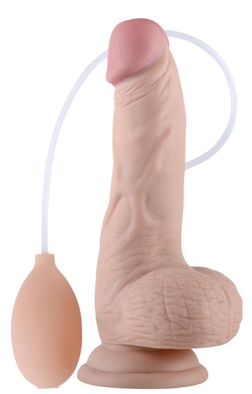 Телесный фаллоимитатор с имитацией эякуляции Soft Ejaculation Cock With Ball 8 - 17,8 см. - фото, цены