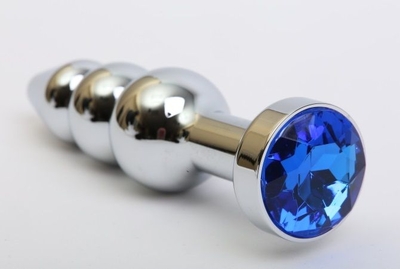 Серебристая анальная ёлочка с синим кристаллом - 11,2 см. - фото, цены