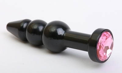 Чёрная анальная ёлочка с розовым кристаллом - 11,2 см. - фото, цены