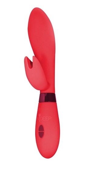 Красный вибратор Leyla с клиторальным отростком - 20,5 см. - фото, цены