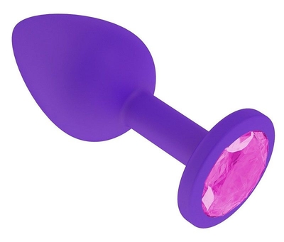 Фиолетовая силиконовая пробка с розовым кристаллом - 7 см. - фото, цены