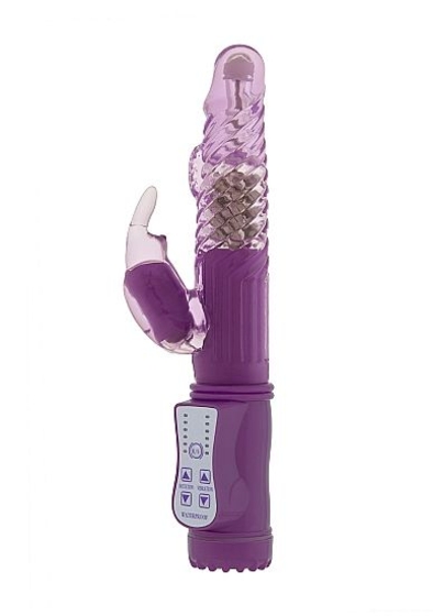 Фиолетовый вибратор Vibrating Rabbit с клиторальным отростком - 22 см. - фото, цены