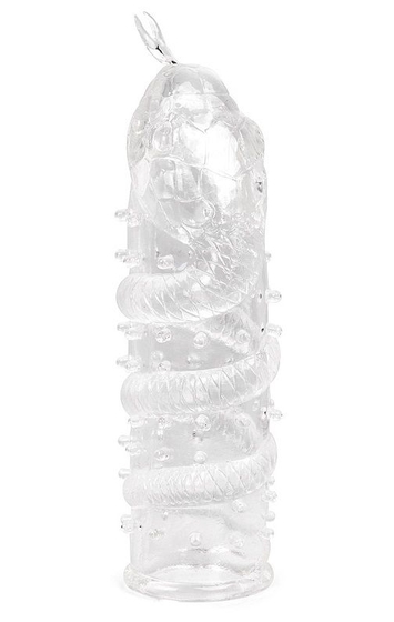 Закрытая рельефная насадка Crystal sleeve snakes в виде змеи с усиками - 14 см. - фото, цены
