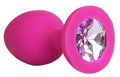 Ярко-розовая анальная пробка с сиреневым кристаллом - 9,5 см. - фото, цены