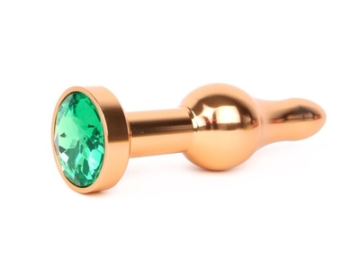 Удлиненная шарикообразная золотистая анальная втулка с зеленым кристаллом - 10,3 см. - фото, цены