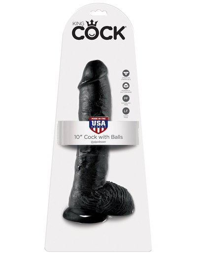 Реалистичный чёрный фаллоимитатор-гигант 10 Cock with Balls - 25,4 см. - фото, цены