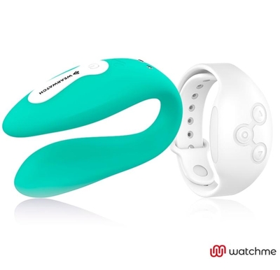 Зеленый вибратор для пар с белым пультом-часами Weatwatch Dual Pleasure Vibe - фото, цены
