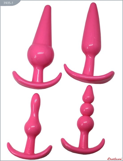 Набор из 4 розовых анальных пробок для ношения - фото, цены
