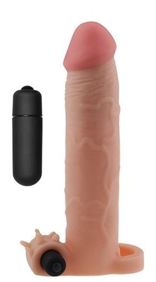 Телесная удлиняющая вибронасадка на пенис - 20 см. - фото, цены