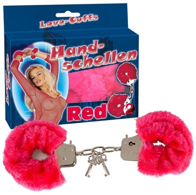 Малиновые меховые наручники Love Cuffs Red - фото, цены