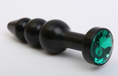 Чёрная анальная ёлочка с зеленым кристаллом - 11,2 см. - фото, цены