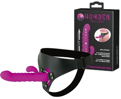 Фиолетовый страпон с пульсацией Wonder Thruster - 20 см. - фото, цены