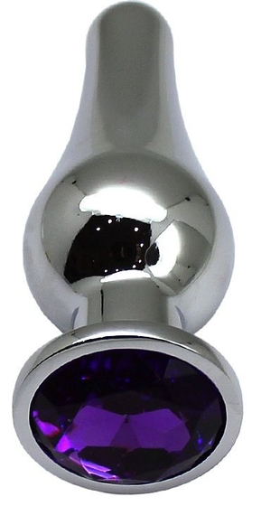 Серебристая анальная пробка с фиолетовым кристаллом - 13 см. - фото, цены