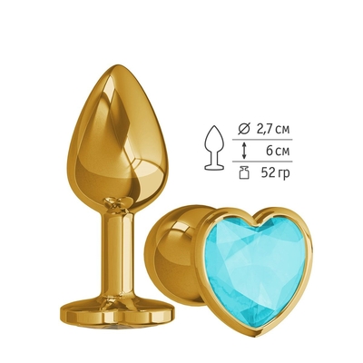 Золотистая анальная втулка с голубым кристаллом-сердцем - 7 см. - фото, цены