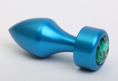 Синяя анальная пробка с зеленым стразом - 7,8 см. - фото, цены