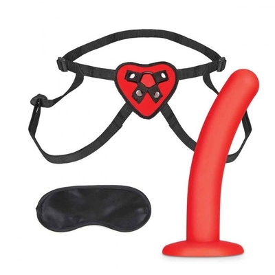 Красный поясной фаллоимитатор Red Heart Strap on Harness 5in Dildo Set - 12,25 см. - фото, цены