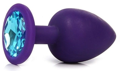 Фиолетовая анальная пробка с голубым кристаллом - 9,5 см. - фото, цены