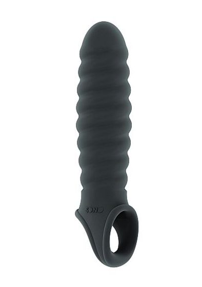 Серая ребристая насадка Stretchy Penis Extension No.32 - фото, цены